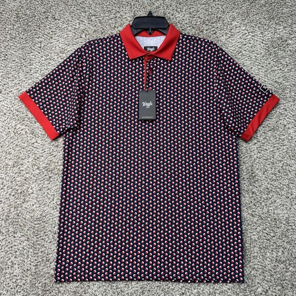 Waggle Polo Shirt Mens Medium Blue Red White Bobby Bobber Golf Performance New - Picture 1 of 14
